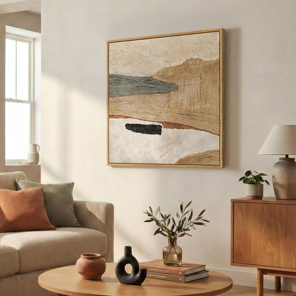 Framed Neutral Organic Abstract Canvas Wall Art for Dining Room, 30X30 Inch