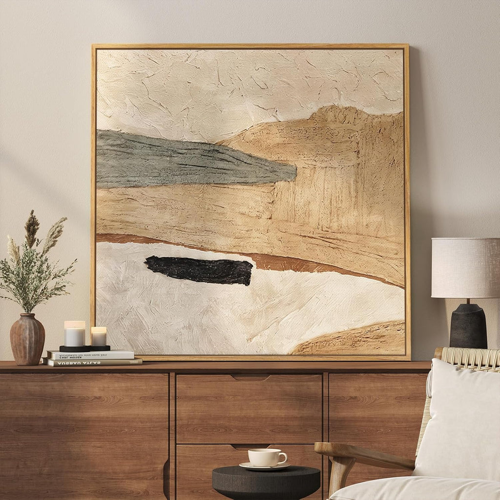 Framed Neutral Organic Abstract Canvas Wall Art for Dining Room, 30X30 Inch