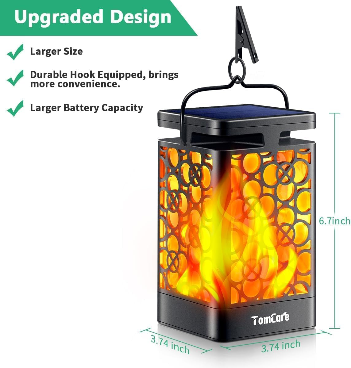 2-Pack Solar Flickering Flame Lanterns, IP65 Waterproof