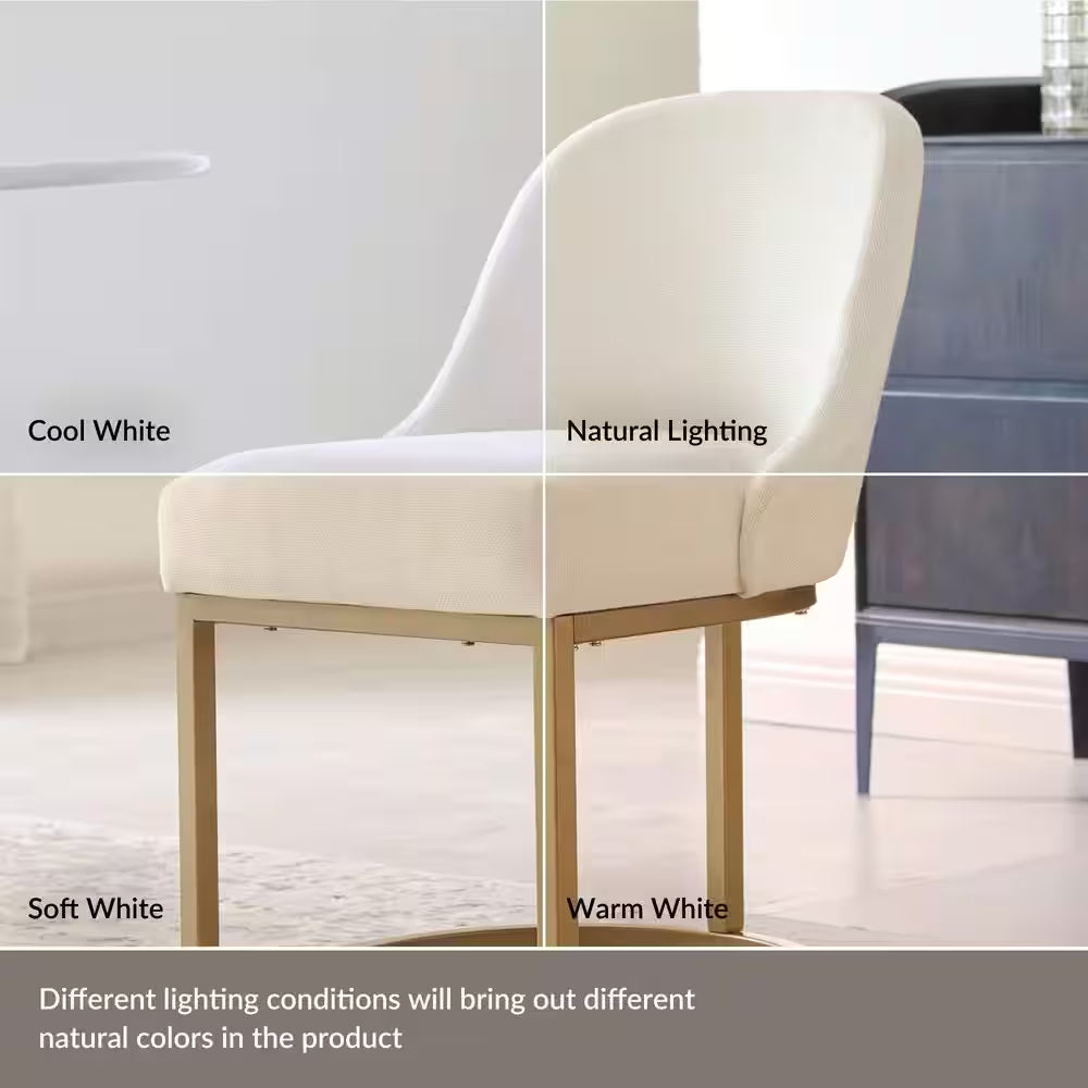 Set of 2 White Linen Barrel Dining Chairs with Gold Base