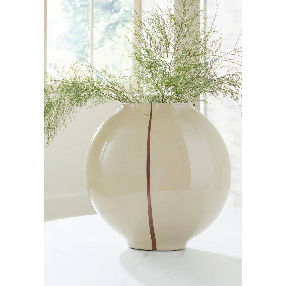 Sheabourne 13 In. H Beige Glass round Decorative Vase