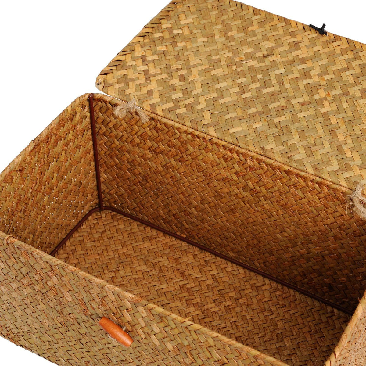 Woven Wicker Storage Bins with Lid, Seagrass Basket for Shelf Organizer, Extra Large, Set of 3
