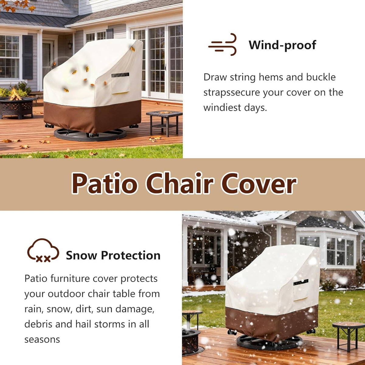 Waterproof Swivel Lounge Chair Covers, 2-Pack, 32 x 34 x 34 Inches