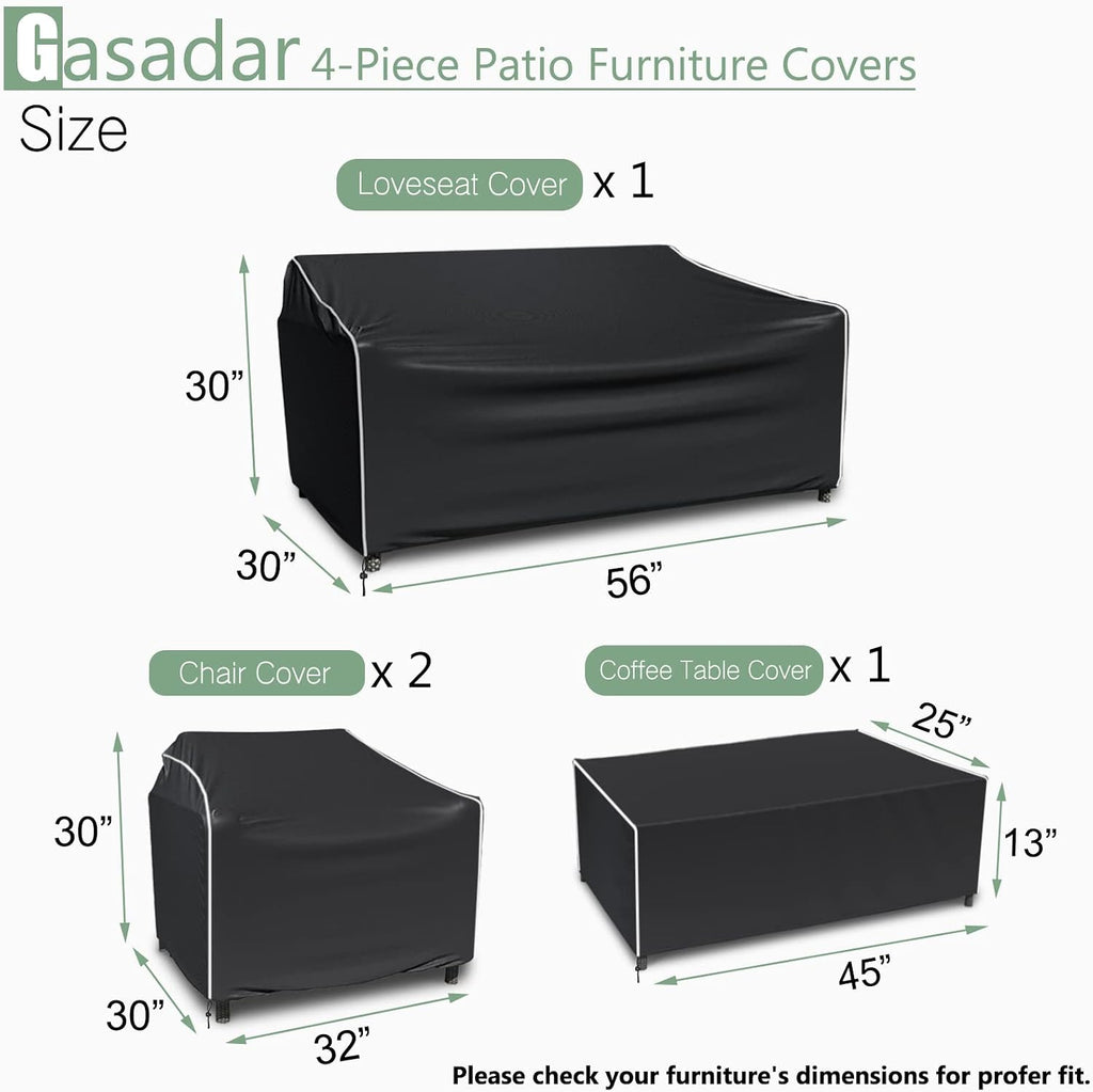 4-Piece 600D Waterproof Patio Furniture Cover Set, Black