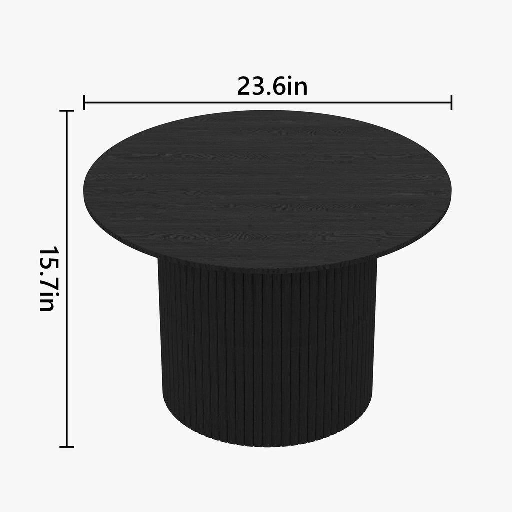 Black Fluted Pedestal Coffee Table, 23.6-Inch