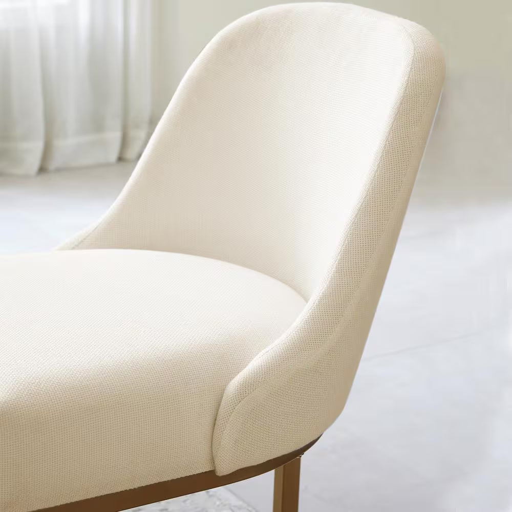 Set of 2 White Linen Barrel Dining Chairs with Gold Base