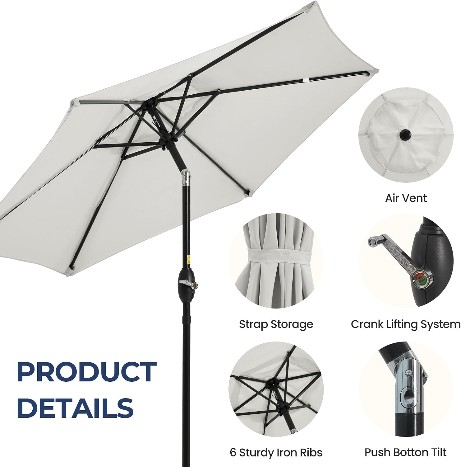 Outdoor Patio Umbrella, Patio Umbrella, Market Umbrella, Large Outdoor Umbrella, Metal Pole Umbrella with Push Button Tilt and Crank, Polyester Canopy