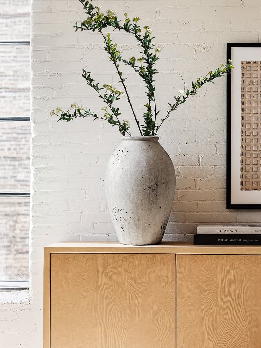 LE TAUCI Ceramic Vase, 13.2 Inch Tall Large Ceramic Vase for Flowers, Rustic Farmhouse Flower Vase for Living Room, Console Table, Entryway and Centerpiece Decor, Speckled Gray Vase