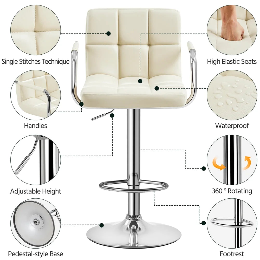 Set of 2 Adjustable Swivel Faux Leather Bar Stools