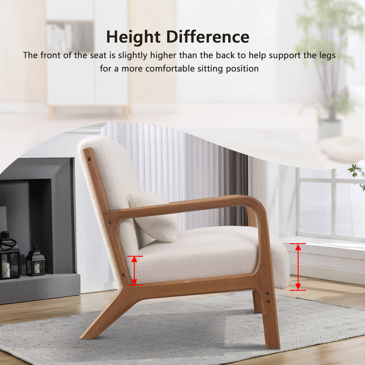 Ivory Textured Accent Chair with Solid Wood Frame