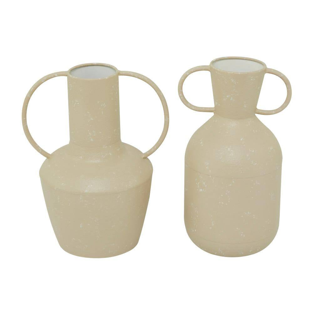 Beige Metal Decorative Vase with Handles (Set of 2)