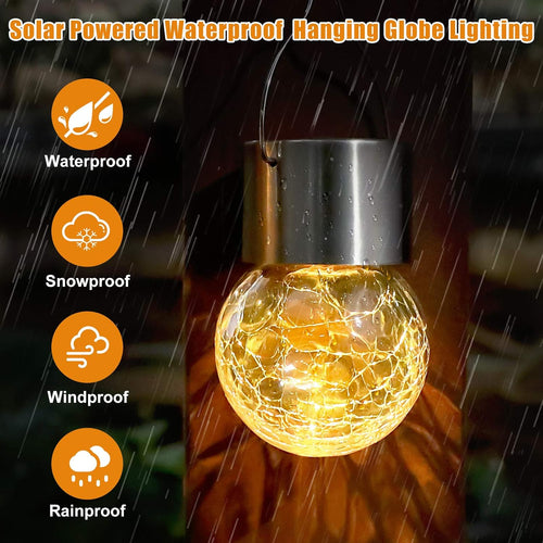 12Pack Hanging Cracked Glass Solar Lights Outdoor Waterproof, Warm White | LED Ball Lights, Tree Solar Powered Globe Lights with Handle for Garden Yard Patio Fence Christmas Decoration