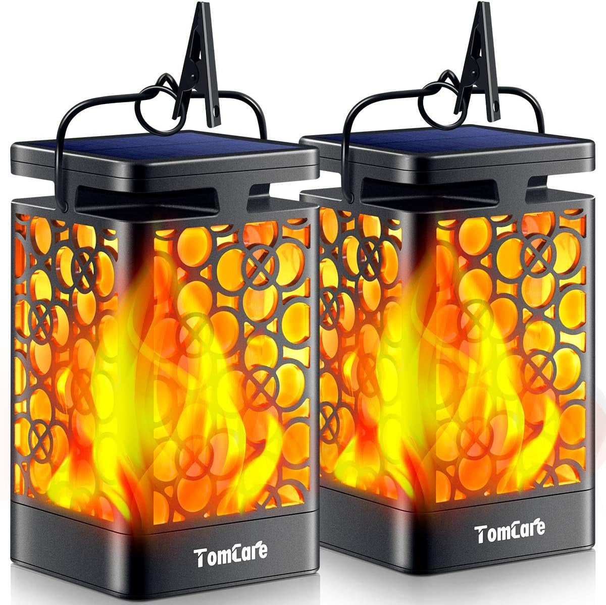 2-Pack Solar Flickering Flame Lanterns, IP65 Waterproof
