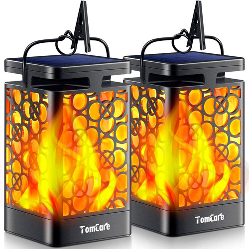 2-Pack Solar Flickering Flame Lanterns, IP65 Waterproof