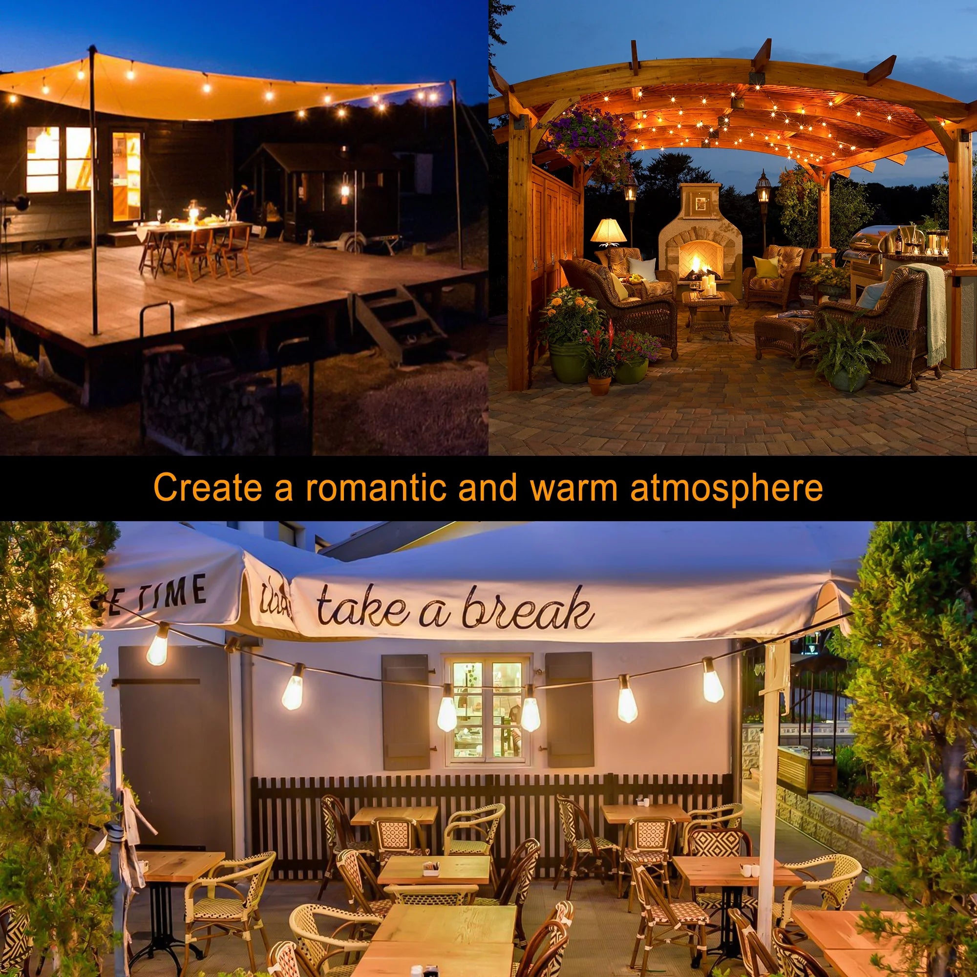 Solar Outdoor String Lights, 100Ft S14 LED Patio Lights with 24 Bulbs, Waterproof String Lights for Backyard