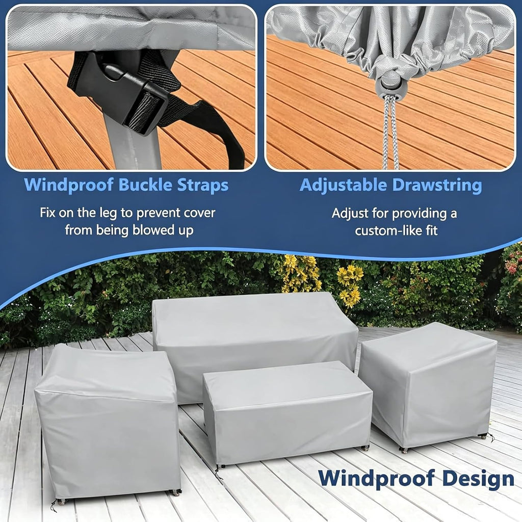 4-Piece 600D Waterproof Patio Furniture Cover Set, Gray