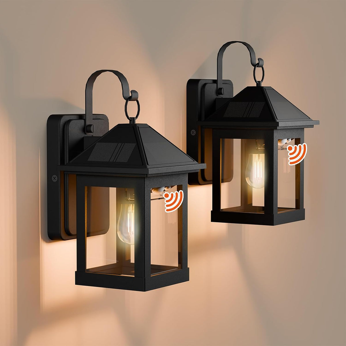 2-Pack Solar Wall Lanterns with Motion Sensor