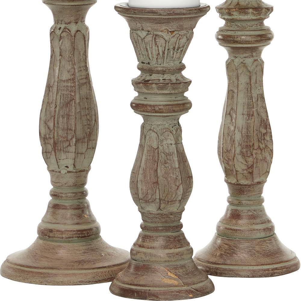 Brown Mango Wood Candle Holder (Set of 3)