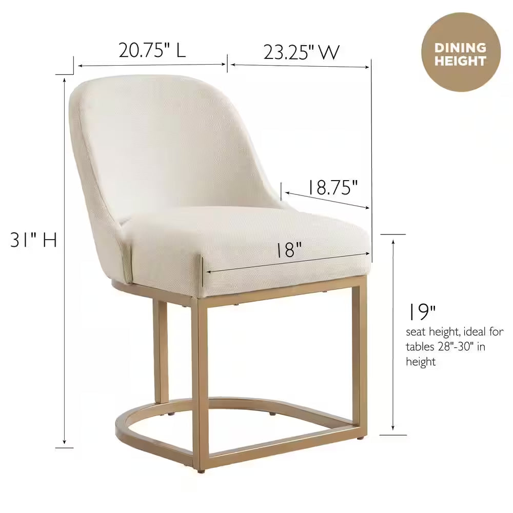 Set of 2 White Linen Barrel Dining Chairs with Gold Base