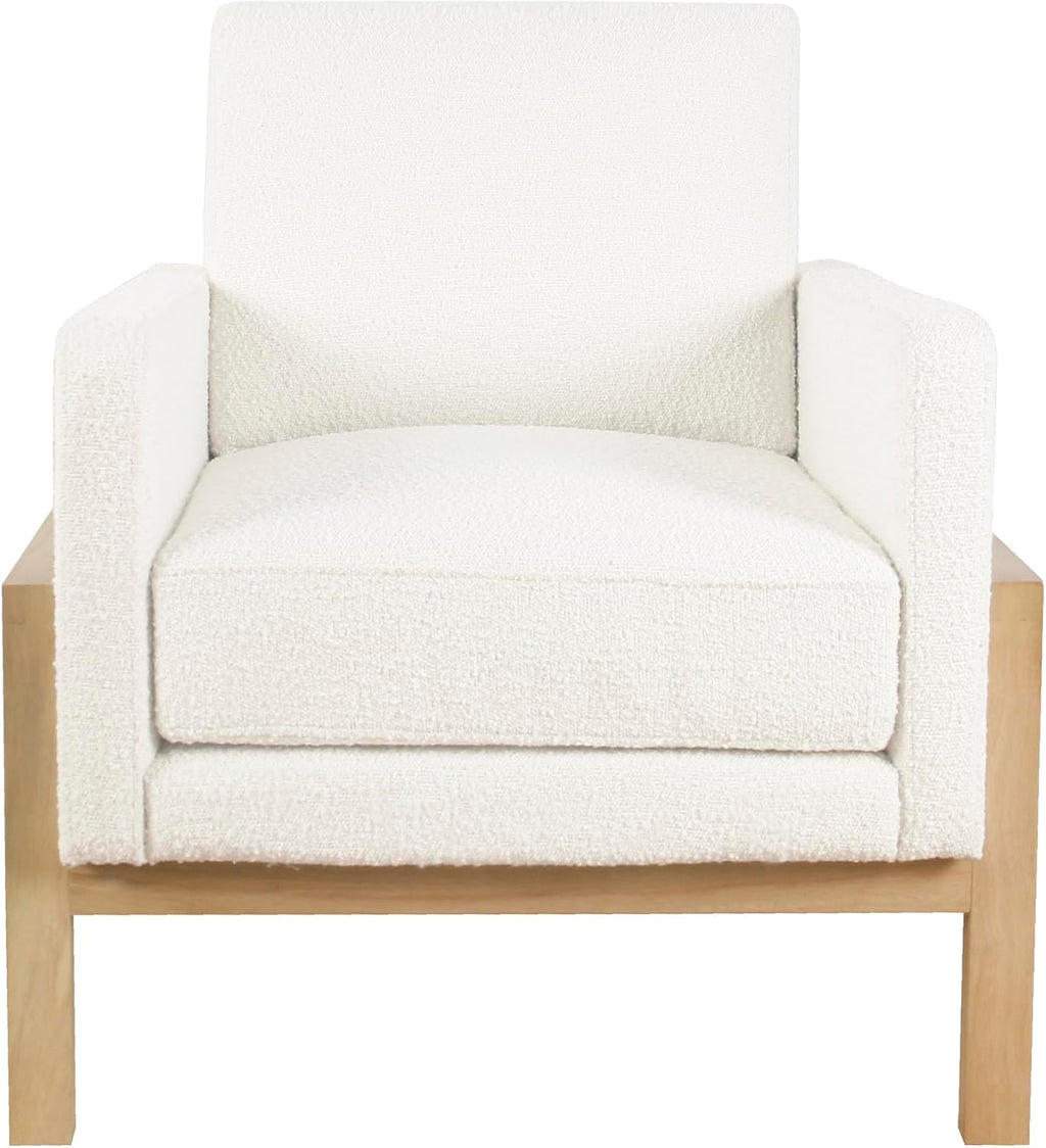 Cream Bouclé Accent Chair with Natural Wood Frame