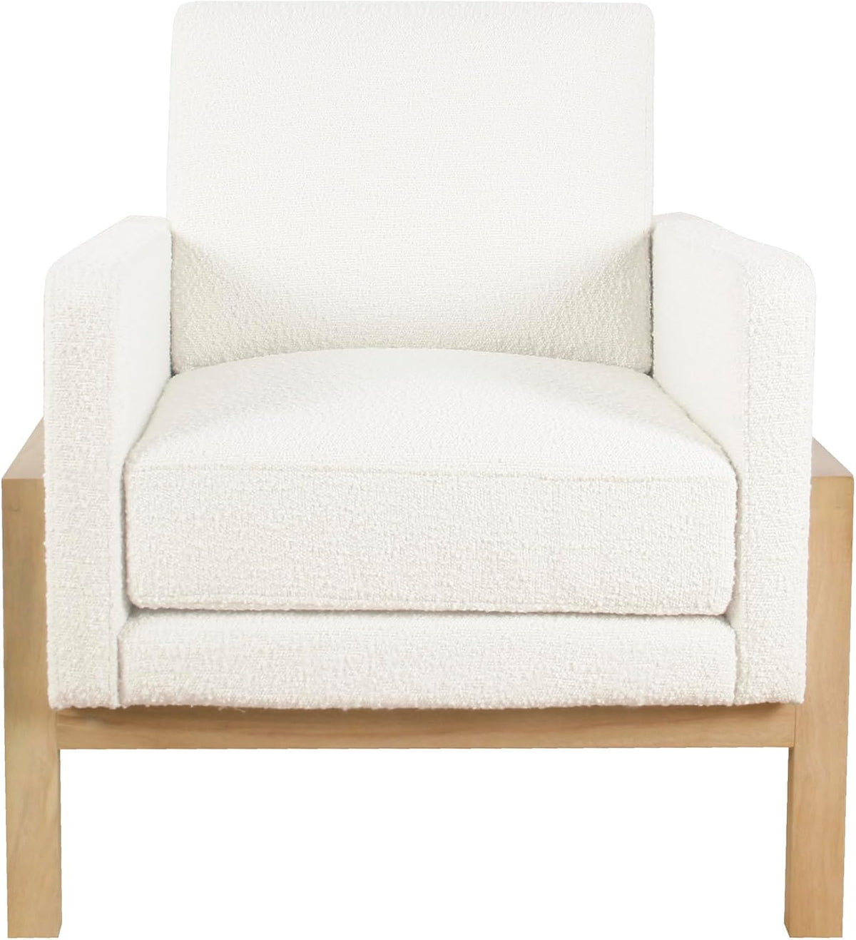 Cream Bouclé Accent Chair with Natural Wood Frame