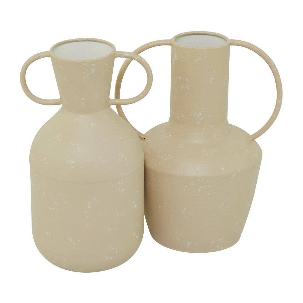 Beige Metal Decorative Vase with Handles (Set of 2)