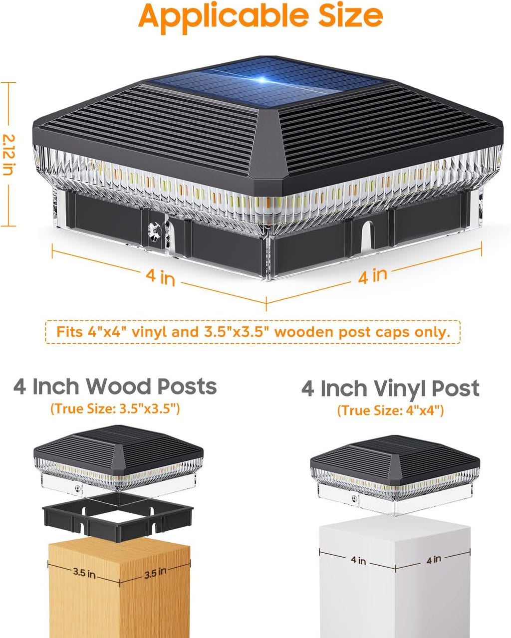 6-Pack Solar Fence Post Cap Lights, 3 Lighting Modes