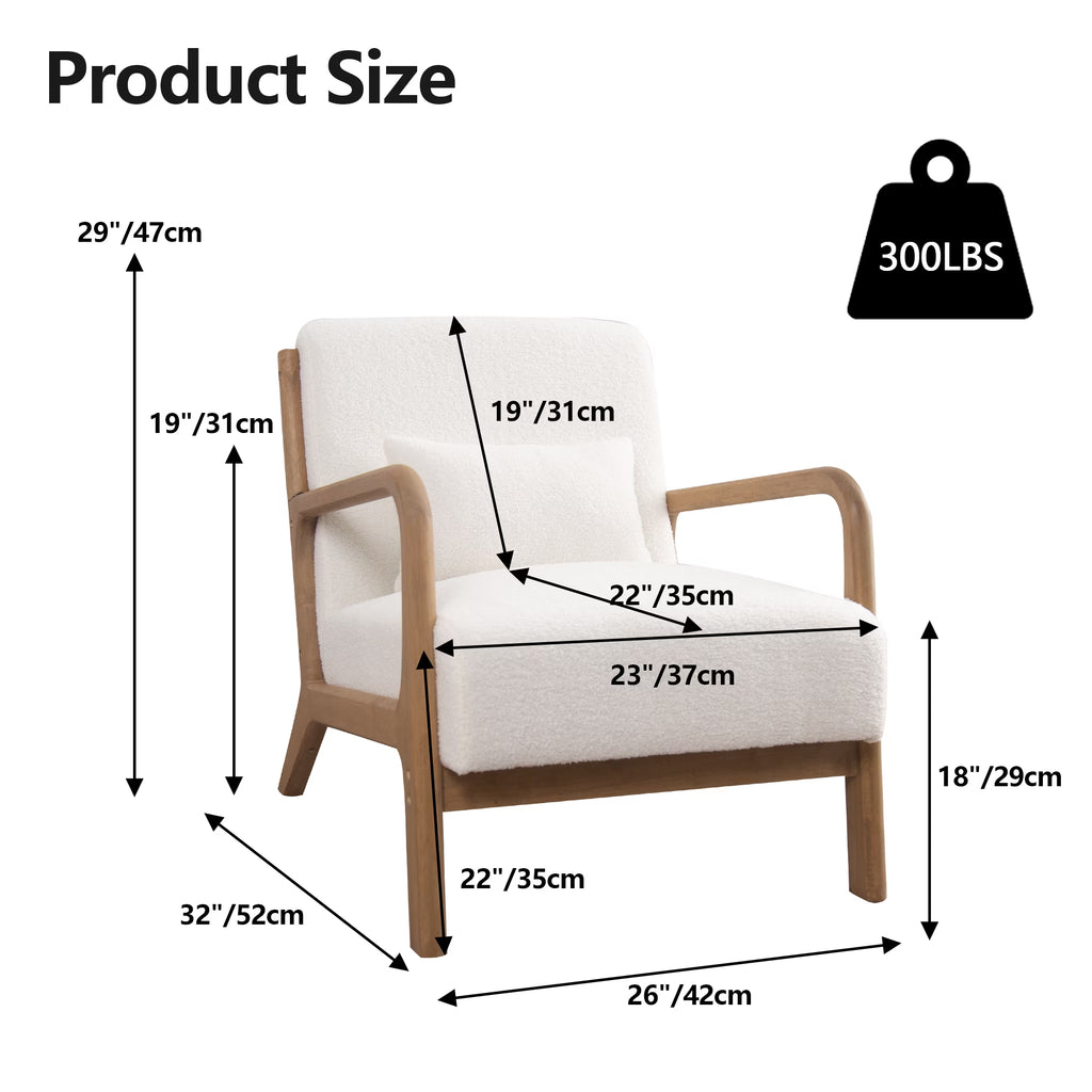Ivory Textured Accent Chair with Solid Wood Frame