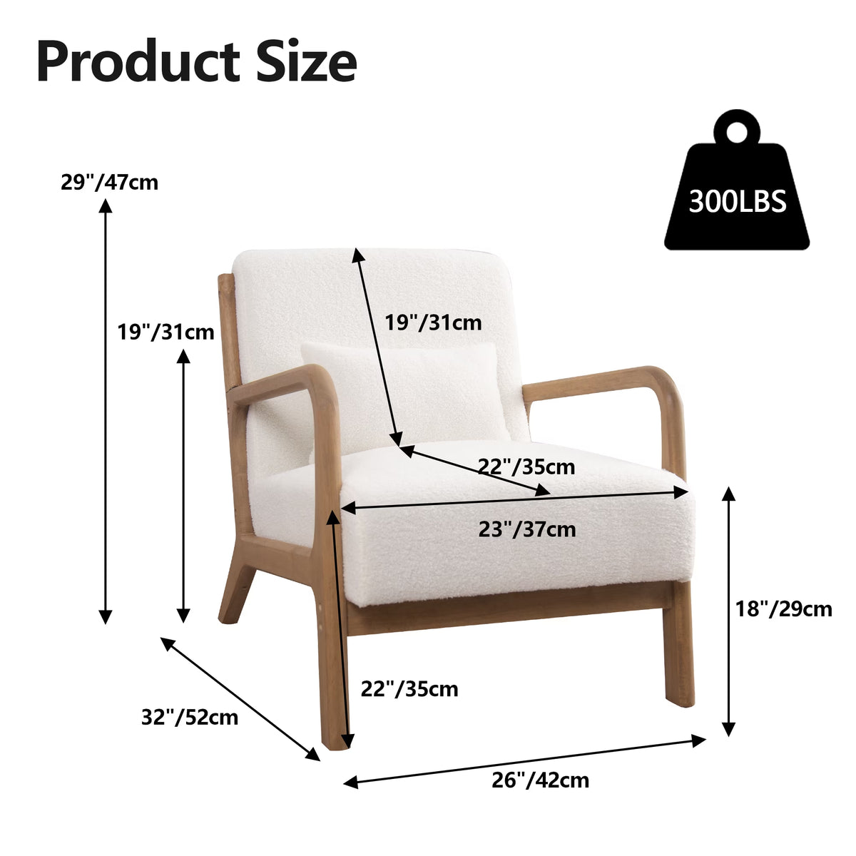 Ivory Textured Accent Chair with Solid Wood Frame
