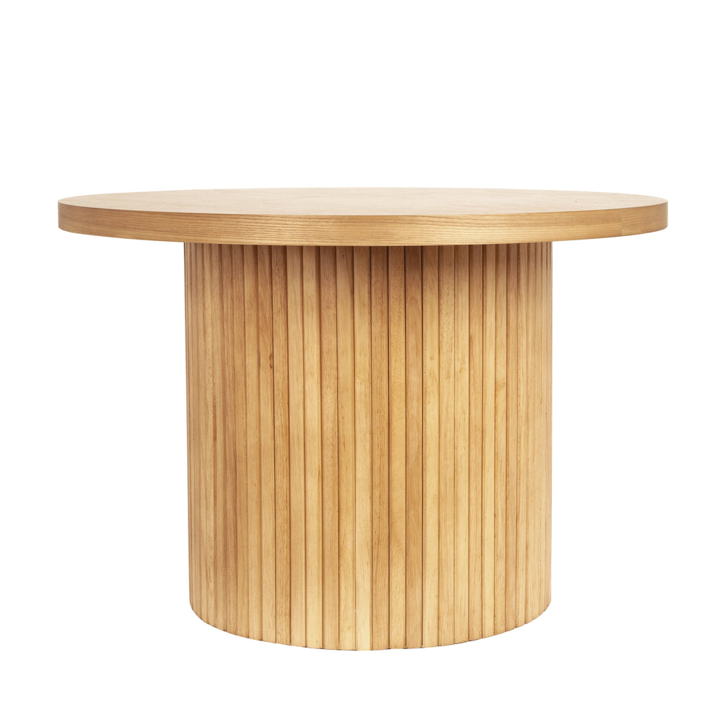 Natural Oak Fluted Pedestal Coffee Table, 23.6-Inch