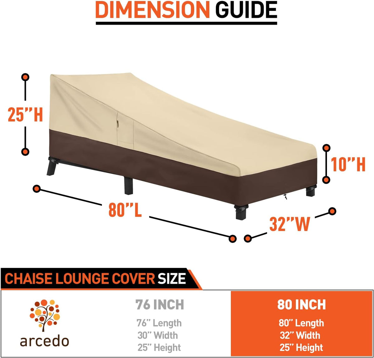 Waterproof Lounge Chair Covers, 2-Pack, 80 x 32 Inches