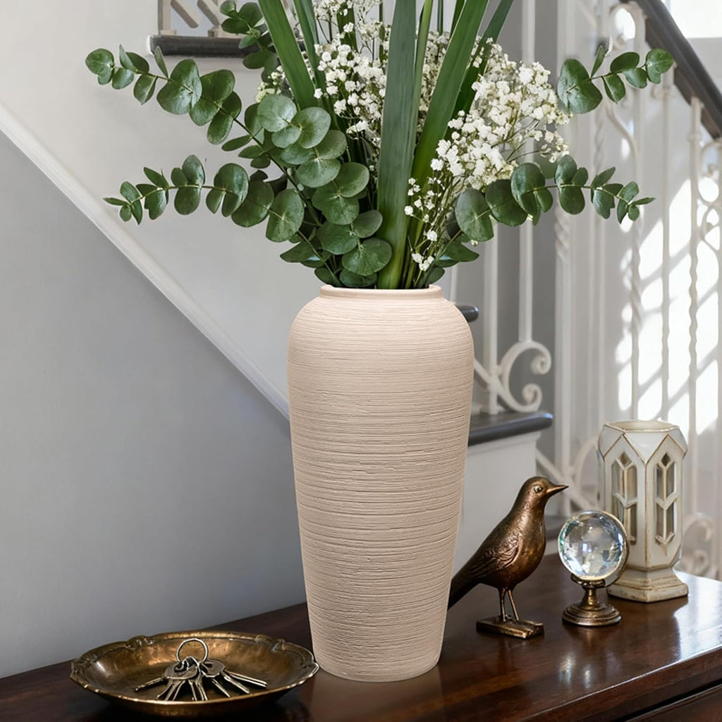 Tall Ceramic Vase 12 Inch Neutral Textured Vase,Cream Vase for Home Decor