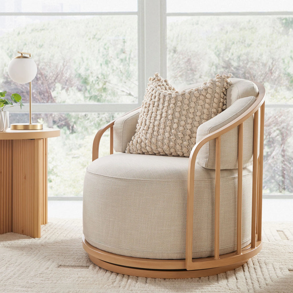 Cream Linen-Look Swivel Birdcage Accent Chair