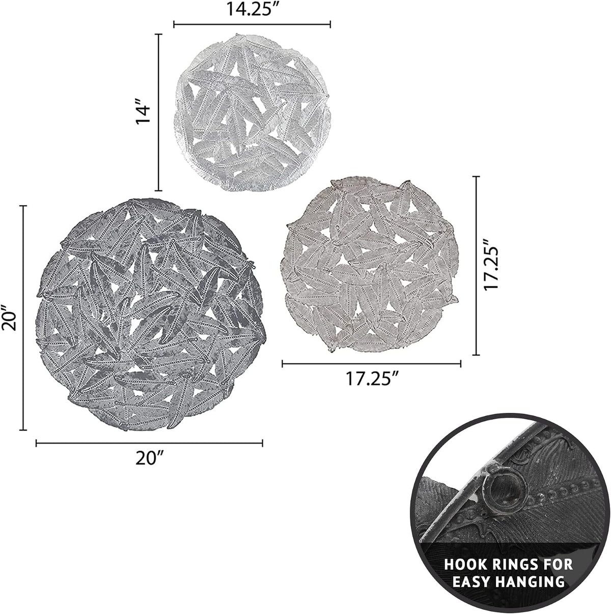 Wall Art Living Room Metal Decor - Home Accent Modern Kitchen Dining Decoration, Ready to Hang Panel for Bedroom, Multi-Sizes, Rossi Grey 3 Piece