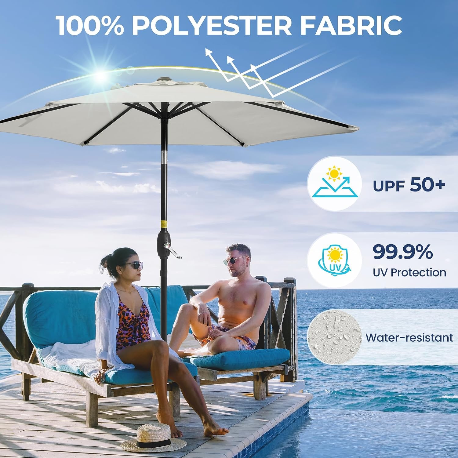 Outdoor Patio Umbrella, Patio Umbrella, Market Umbrella, Large Outdoor Umbrella, Metal Pole Umbrella with Push Button Tilt and Crank, Polyester Canopy