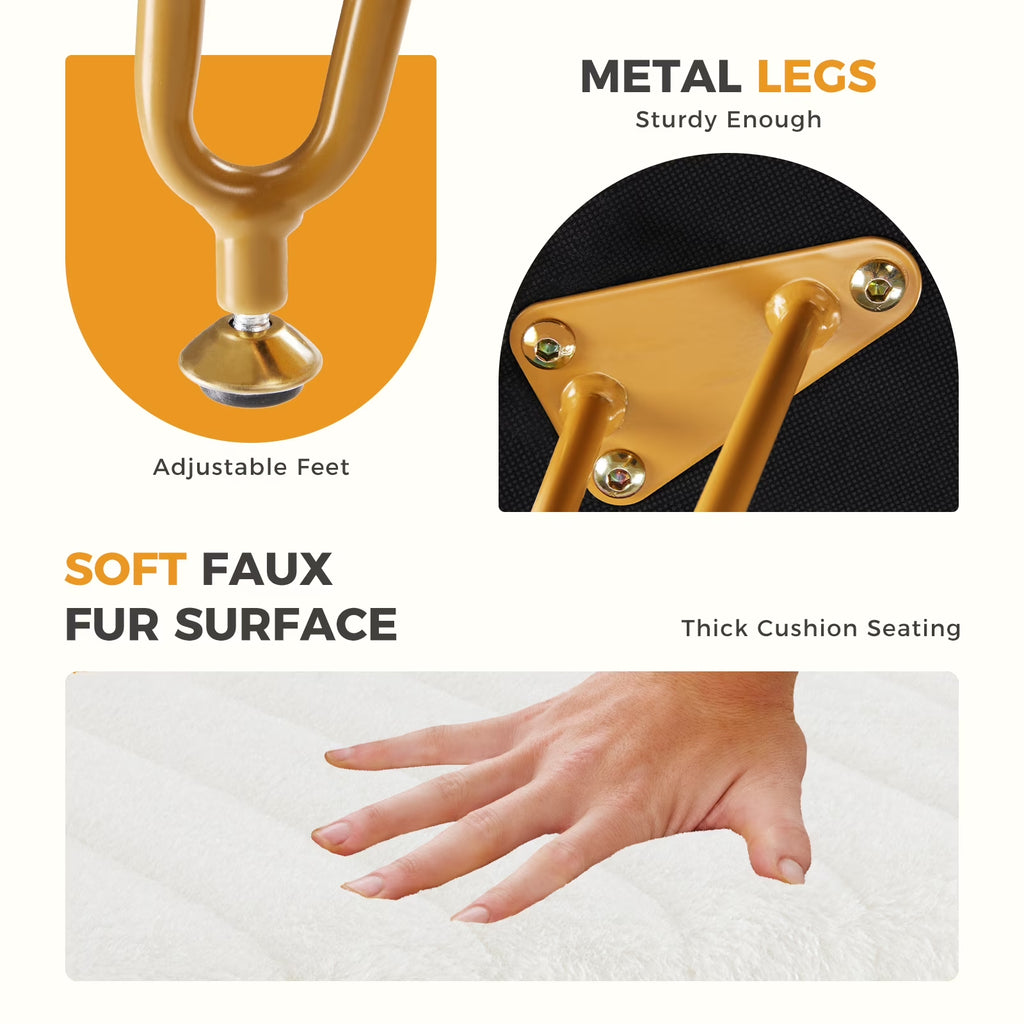 Faux Fur Vanity Stool with Storage and Adjustable Feet