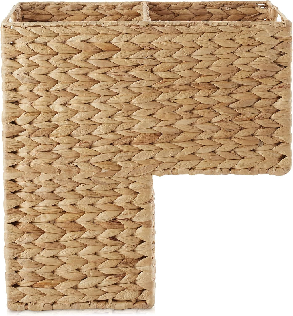 Stair Step Basket with Handles, Natural - Woven Water Hyacinth Staircase Basket Storage Bin Organizer