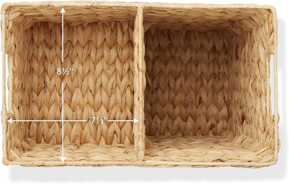 Stair Step Basket with Handles, Natural - Woven Water Hyacinth Staircase Basket Storage Bin Organizer