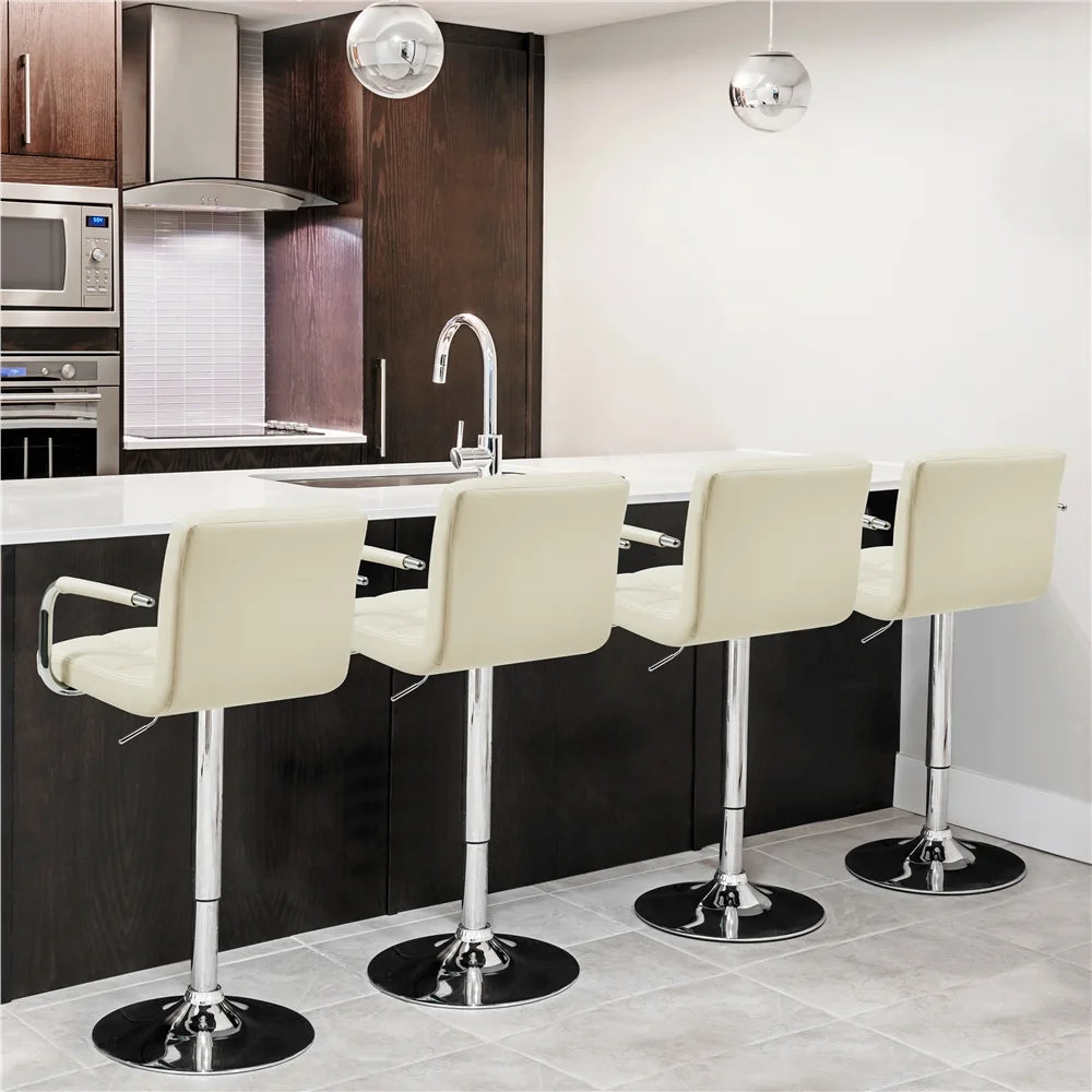 Set of 2 Adjustable Swivel Faux Leather Bar Stools
