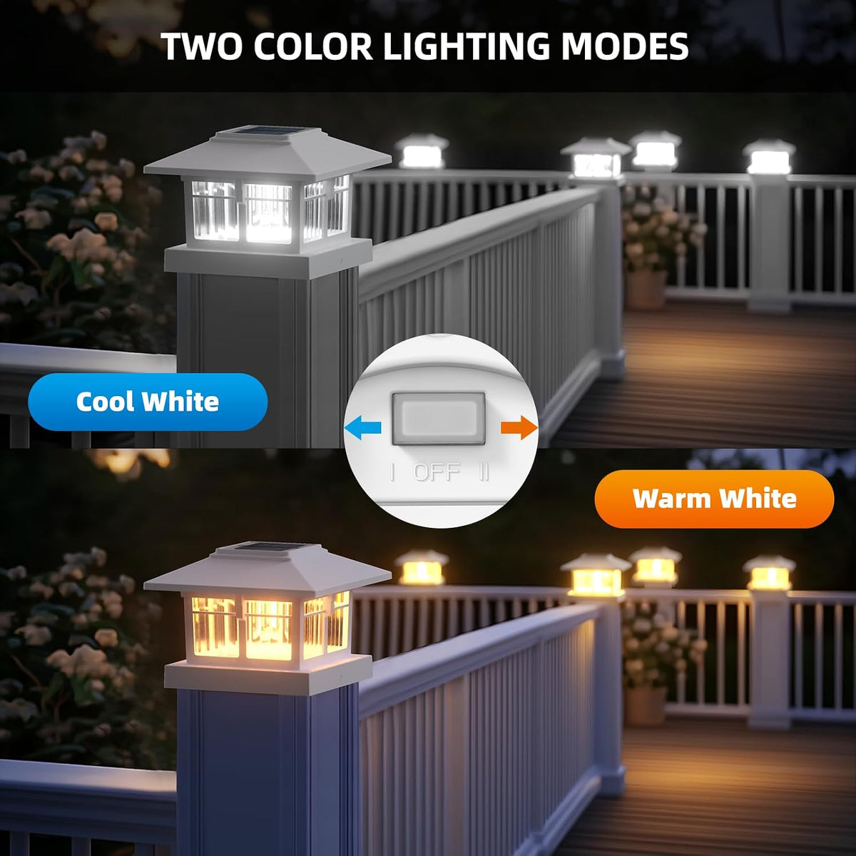 4-Pack Classic Solar Post Cap Lights, Warm & Cool White