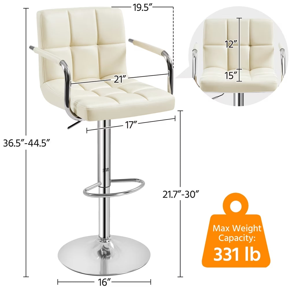 Set of 2 Adjustable Swivel Faux Leather Bar Stools