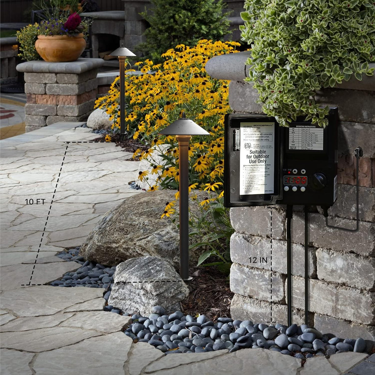 12V Metal Landscape Pathway Lights, 8-Pack, Warm White