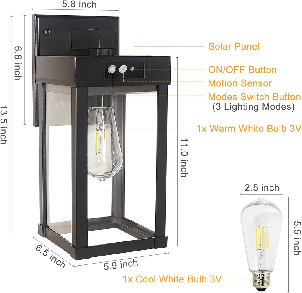 2-Pack Solar Motion Sensor Wall Lights with 3 Modes