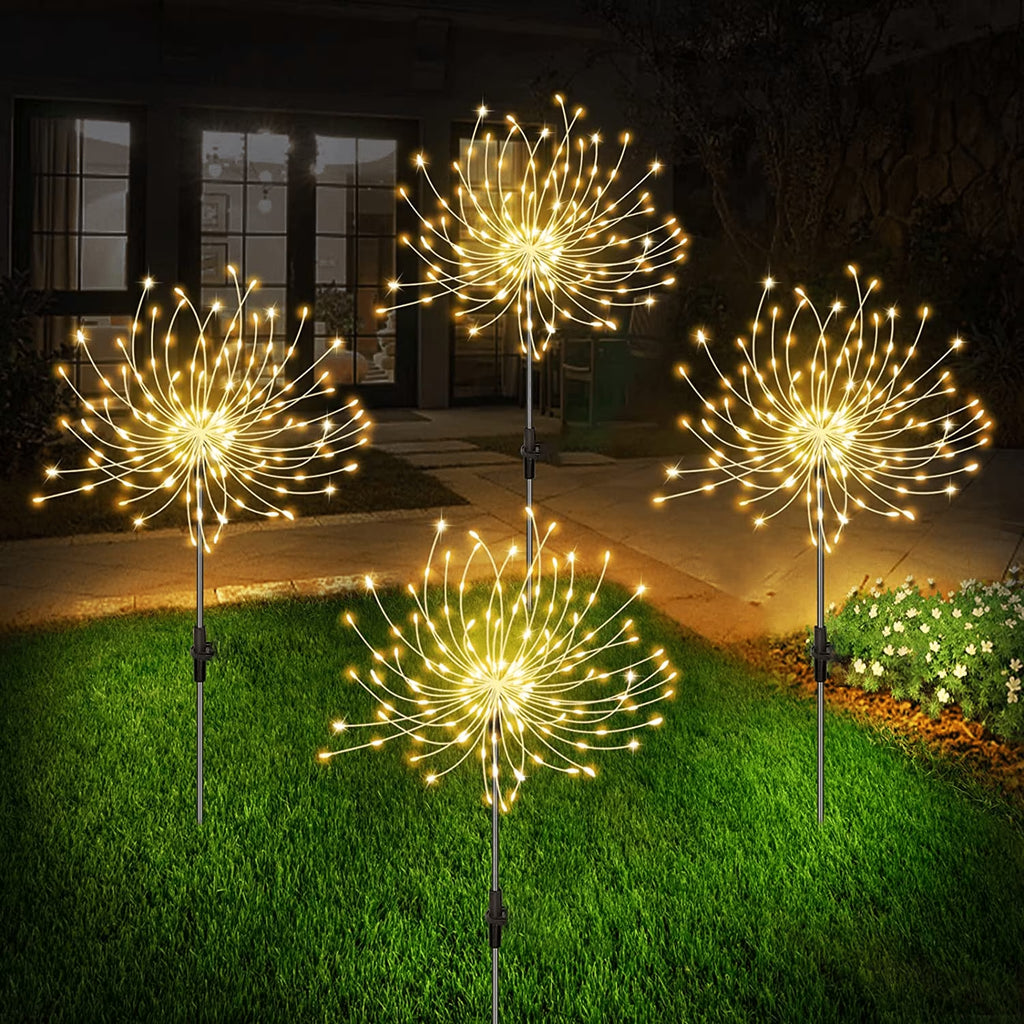 Solar Firework Garden Lights, 4-Pack, 120 LEDs Each, Warm White