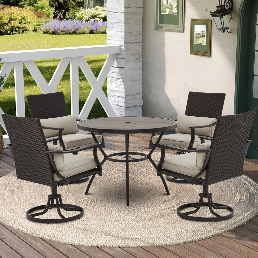 Outdoor Patio Dining Set with Swivel Chairs, Dining Table with Umbrella Hole, Metal Patio Furniture for Backyard Deck Patio