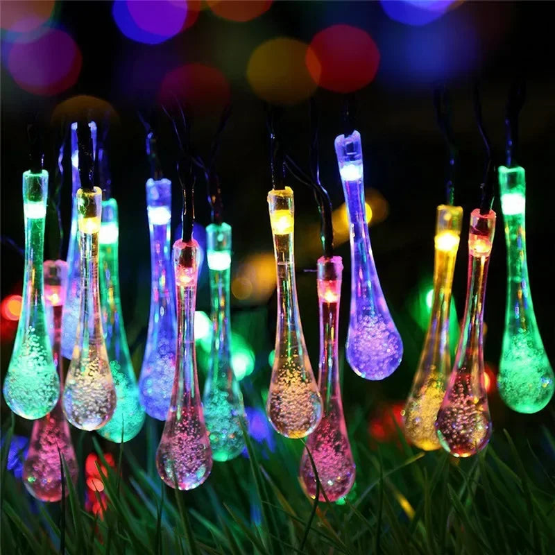 Water Drop Solar String Lights for Garden and Patio