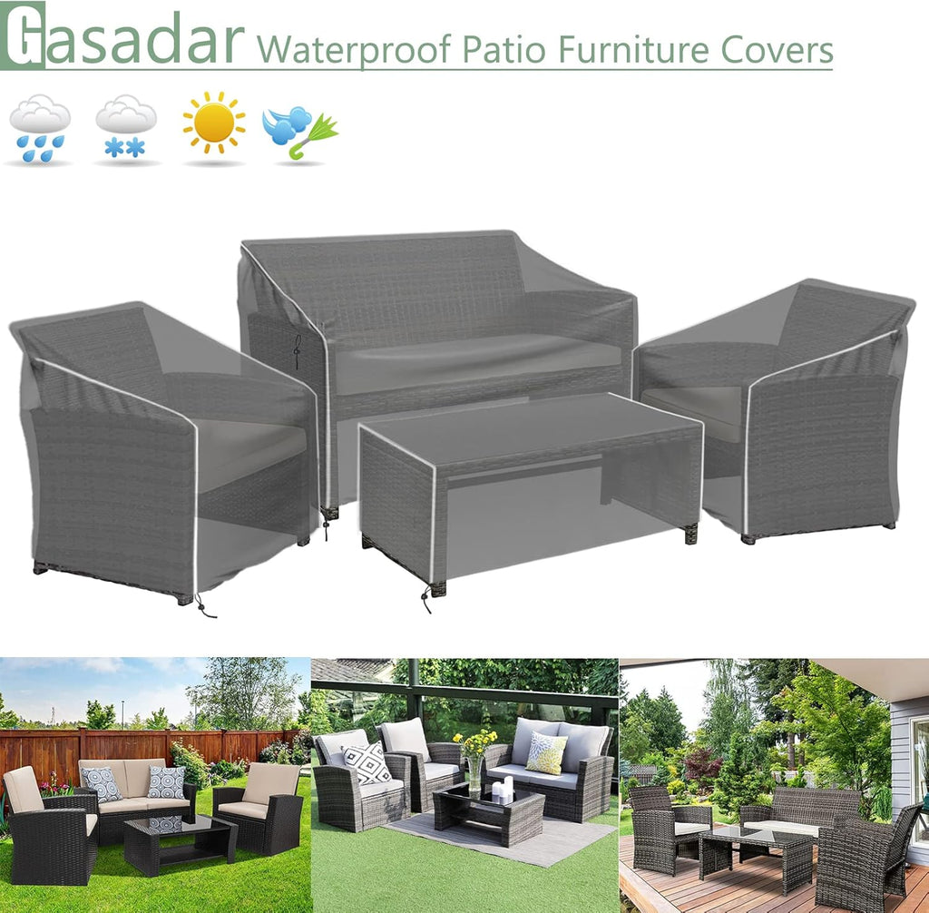 4-Piece 600D Waterproof Patio Furniture Cover Set, Black