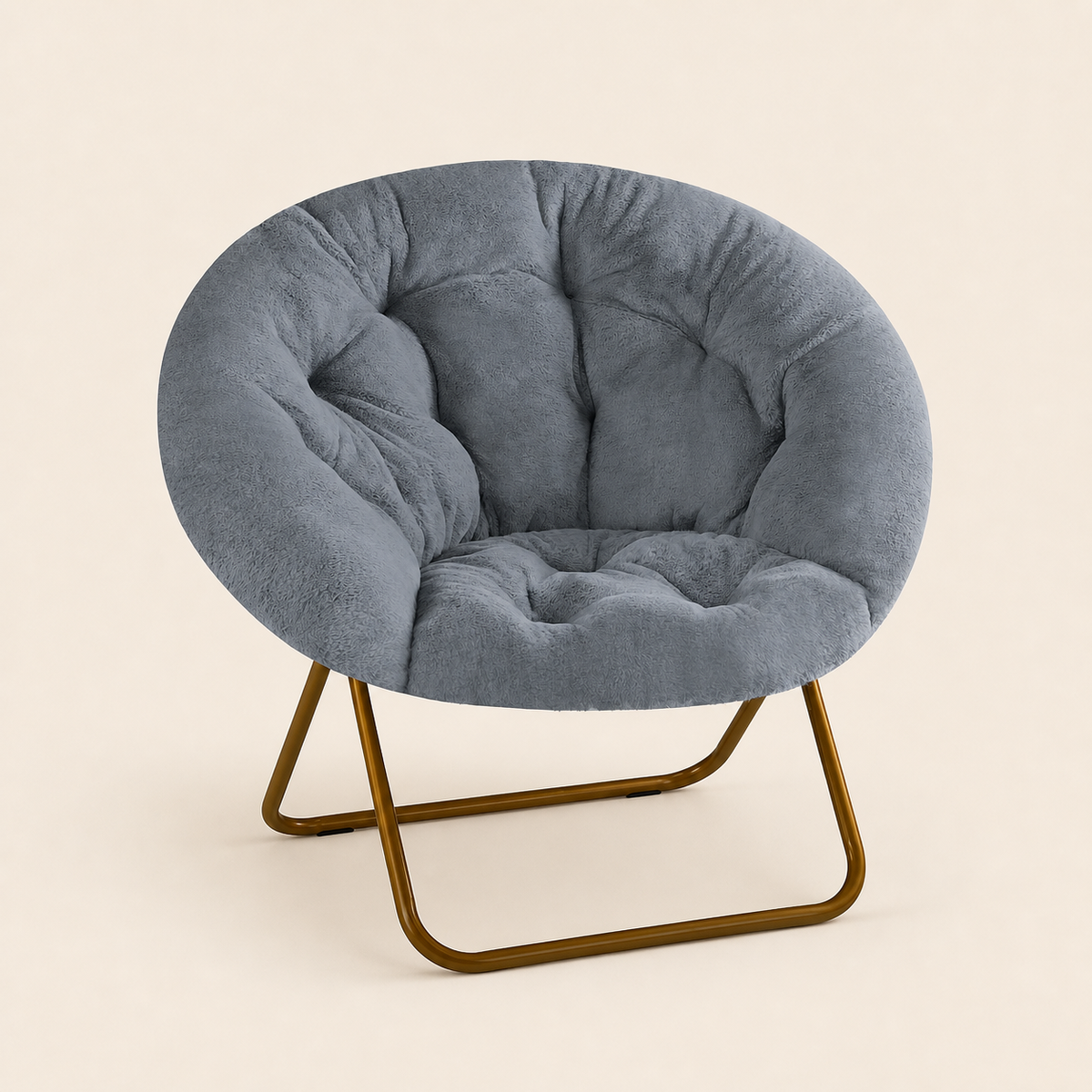 Gray Faux Fur Foldable Saucer Chair for Adults