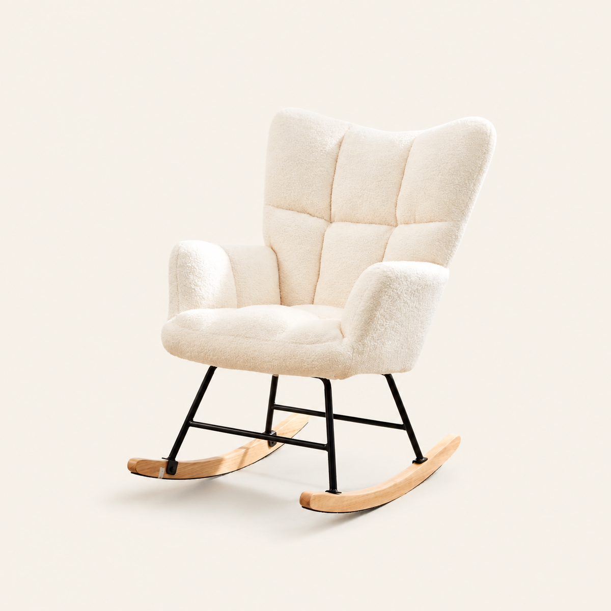 Beige Teddy Upholstered High-Back Rocking Chair