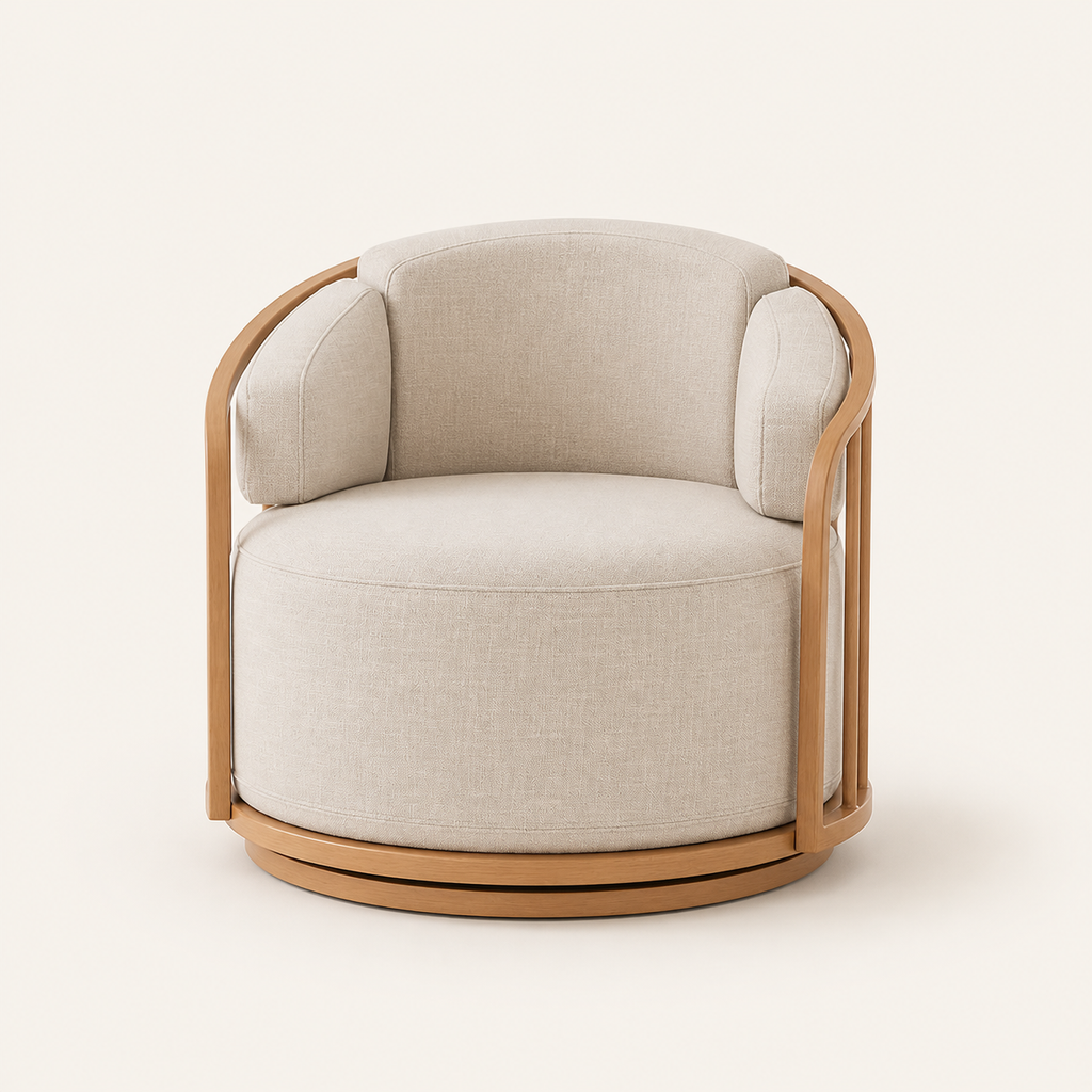 Cream Linen-Look Swivel Birdcage Accent Chair